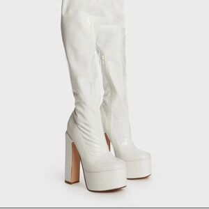 Lemon Drop Thigh High White Leather 6.5 Women’s Boot
